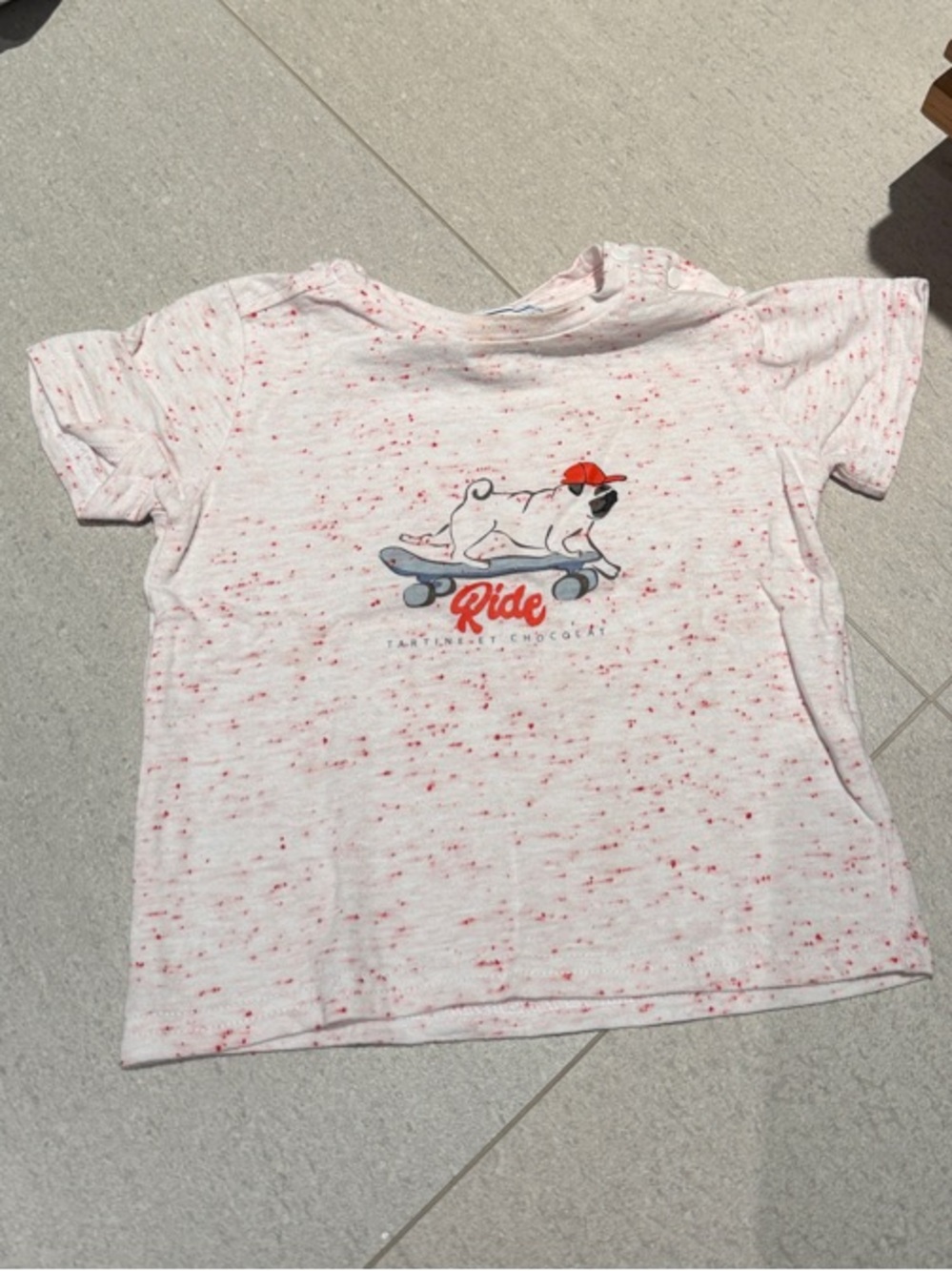 Tartine et Chocolat White Tee with Red Speckle and Skate Dog Graphic